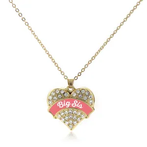 Gold Coral Big Sister Pave Heart Charm Classic Necklace