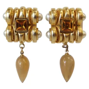 Gold Plated & Amber Crystal Clip On Earrings