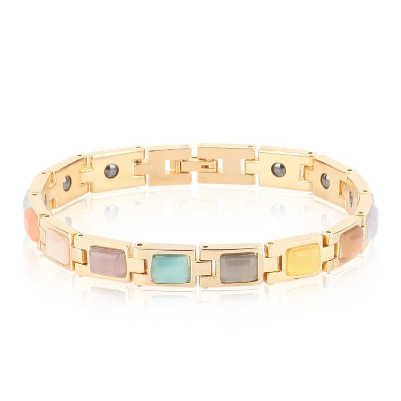 Gold-plated opal and turquoise magnet health bracelet