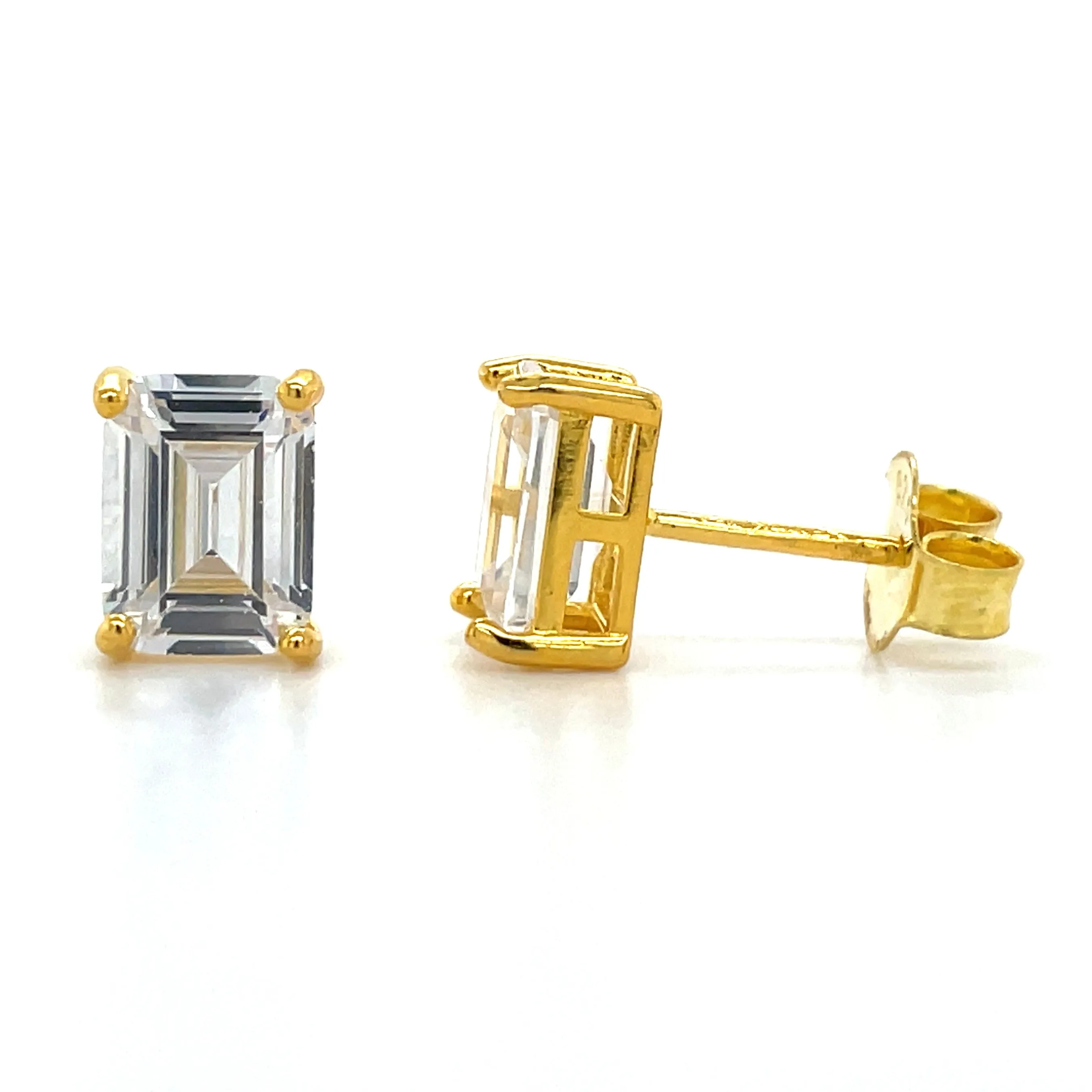 Golden Emerald Cut Cz Earrings