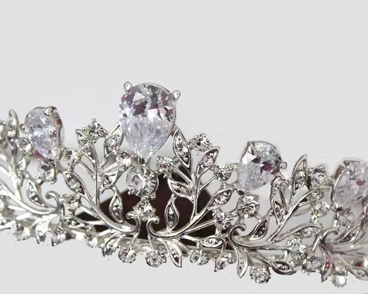 Gorgeous Crystal CZ Zircon Crystal Floral Bridal Tiara