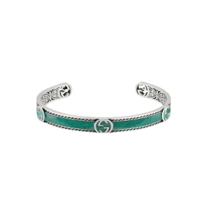 Gucci Sterling Silver Interlocking G Bracelet with Turquoise Enamel