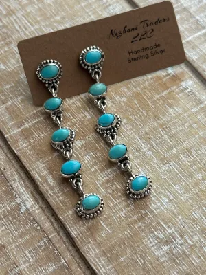 Handmade Kingman Turquoise And Sterling Silver 5 Stone Dangle Earrings