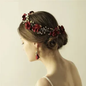 Handmade Red Flower Headband Tiara Wedding Hair Accessory