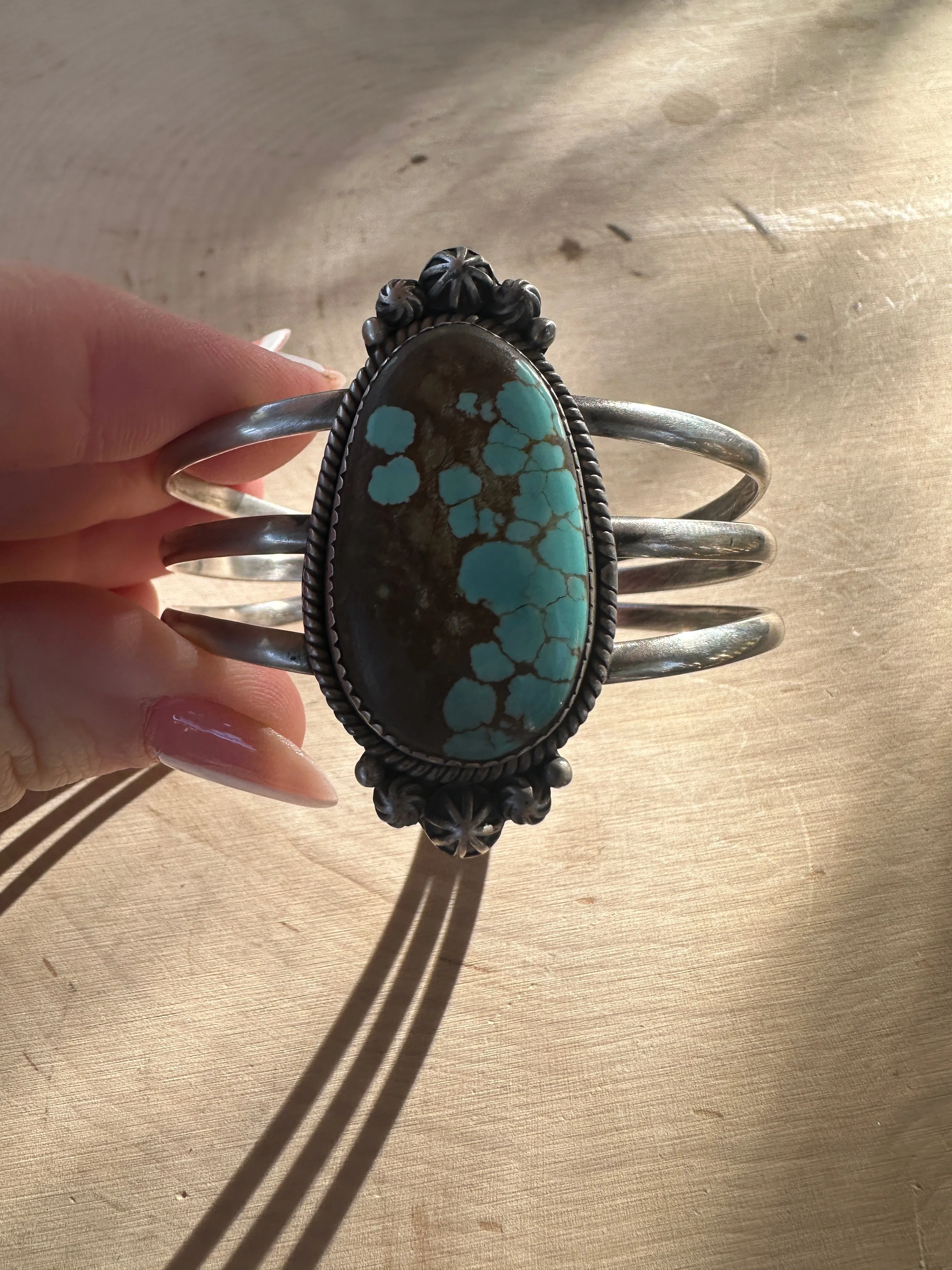 Handmade Sterling Silver & Number 8 Turquoise Single Stone Cuff Bracelet