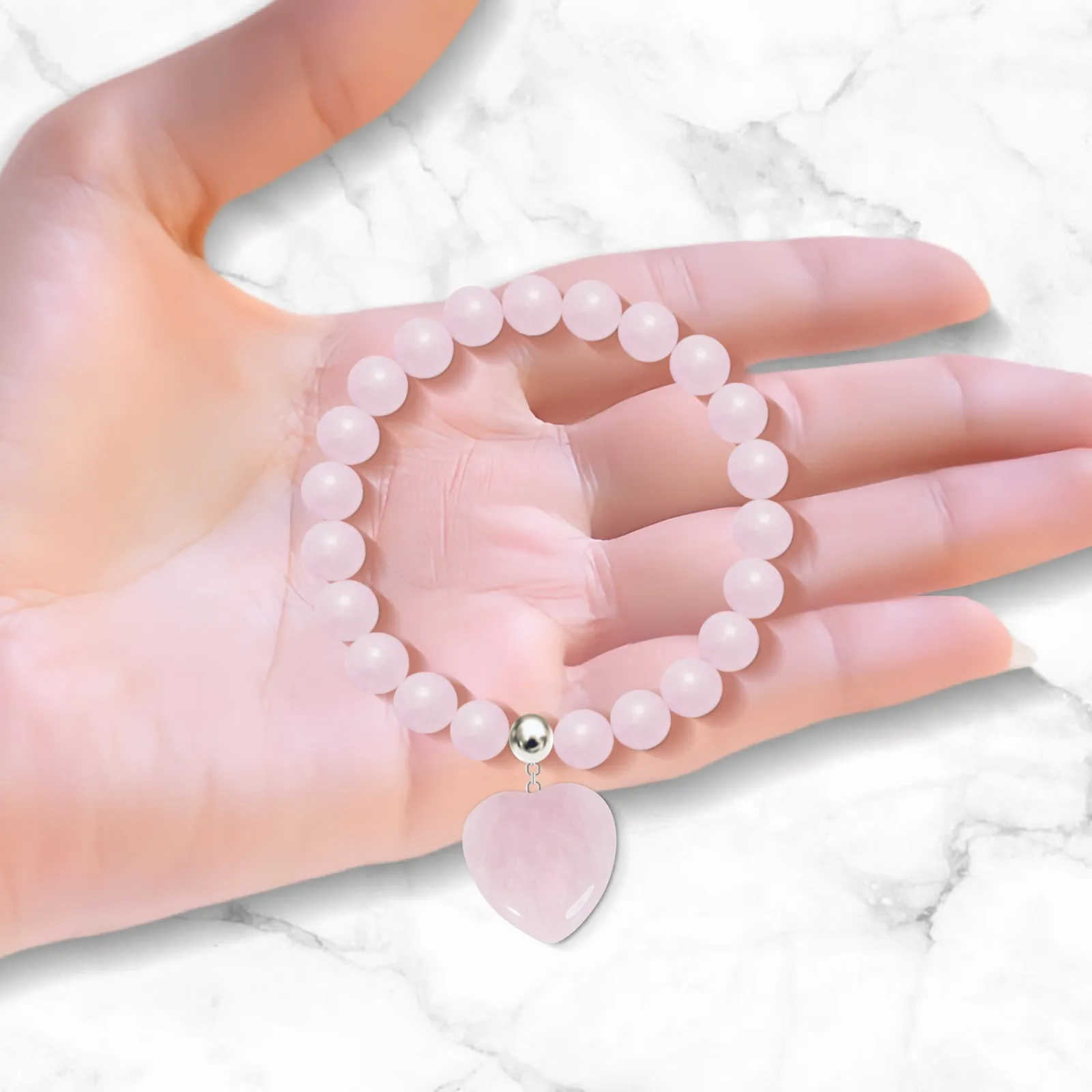 Heart Bracelet, Handmade Pink Gemstone Bracelet For Women