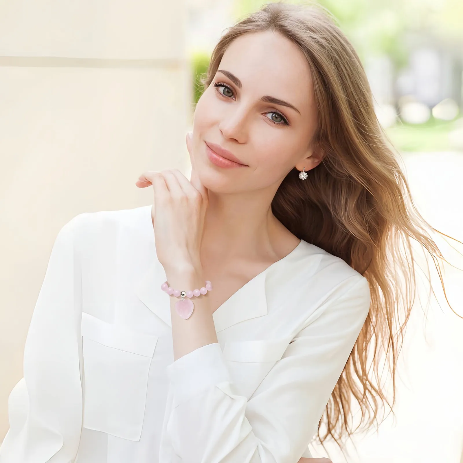 Heart Bracelet, Handmade Pink Gemstone Bracelet For Women