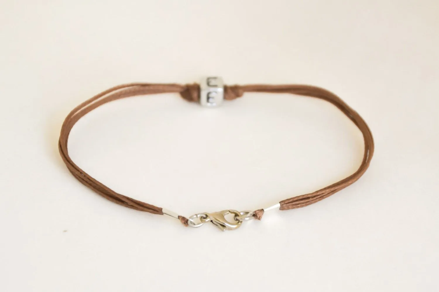 Initial bracelet for men, brown cord, silver letter bead, custom gift for him