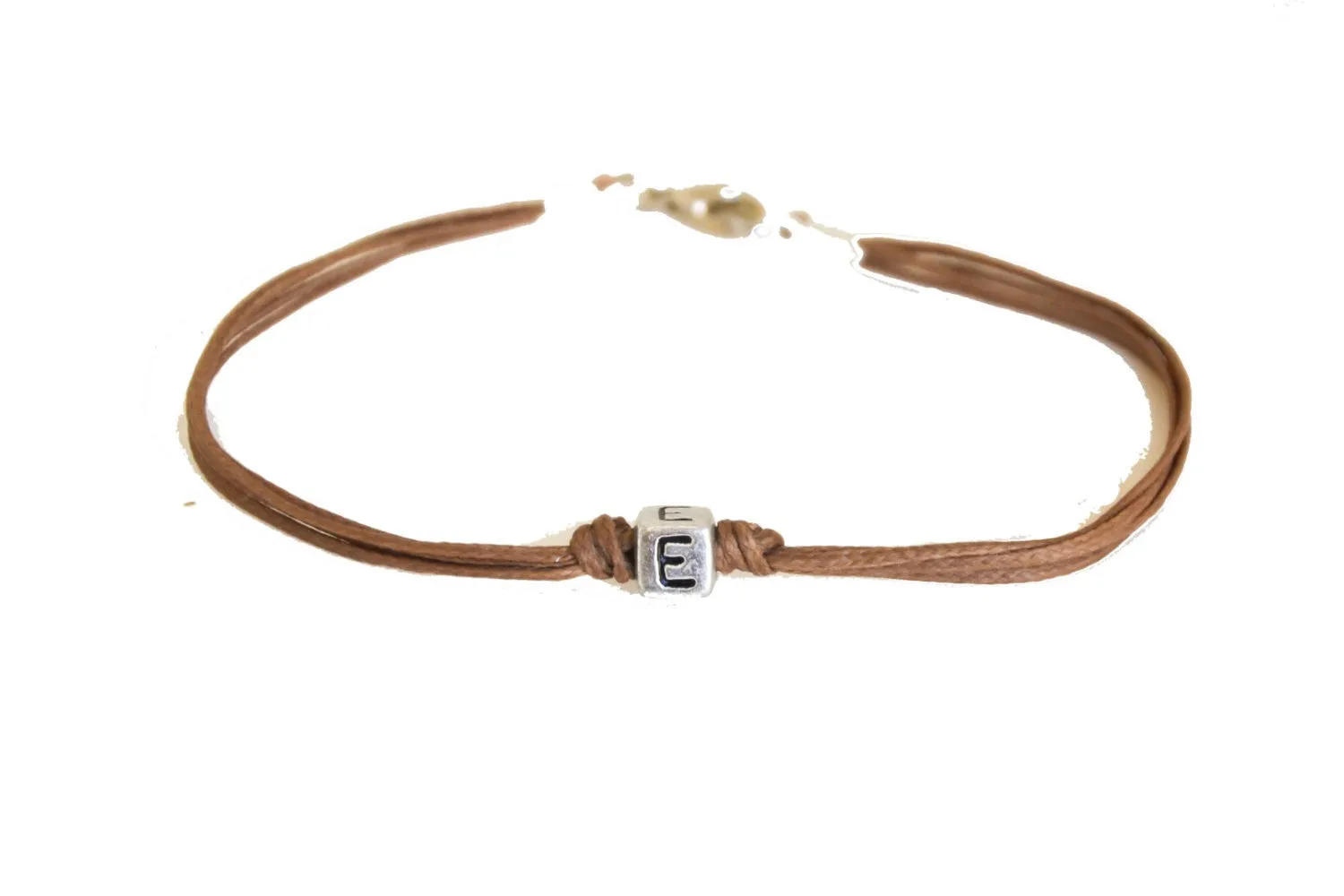 Initial bracelet for men, brown cord, silver letter bead, custom gift for him