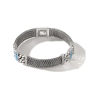 John Hardy Classic Chain Rata Sterling Silver Bracelet with Turquoise and Black Matrix