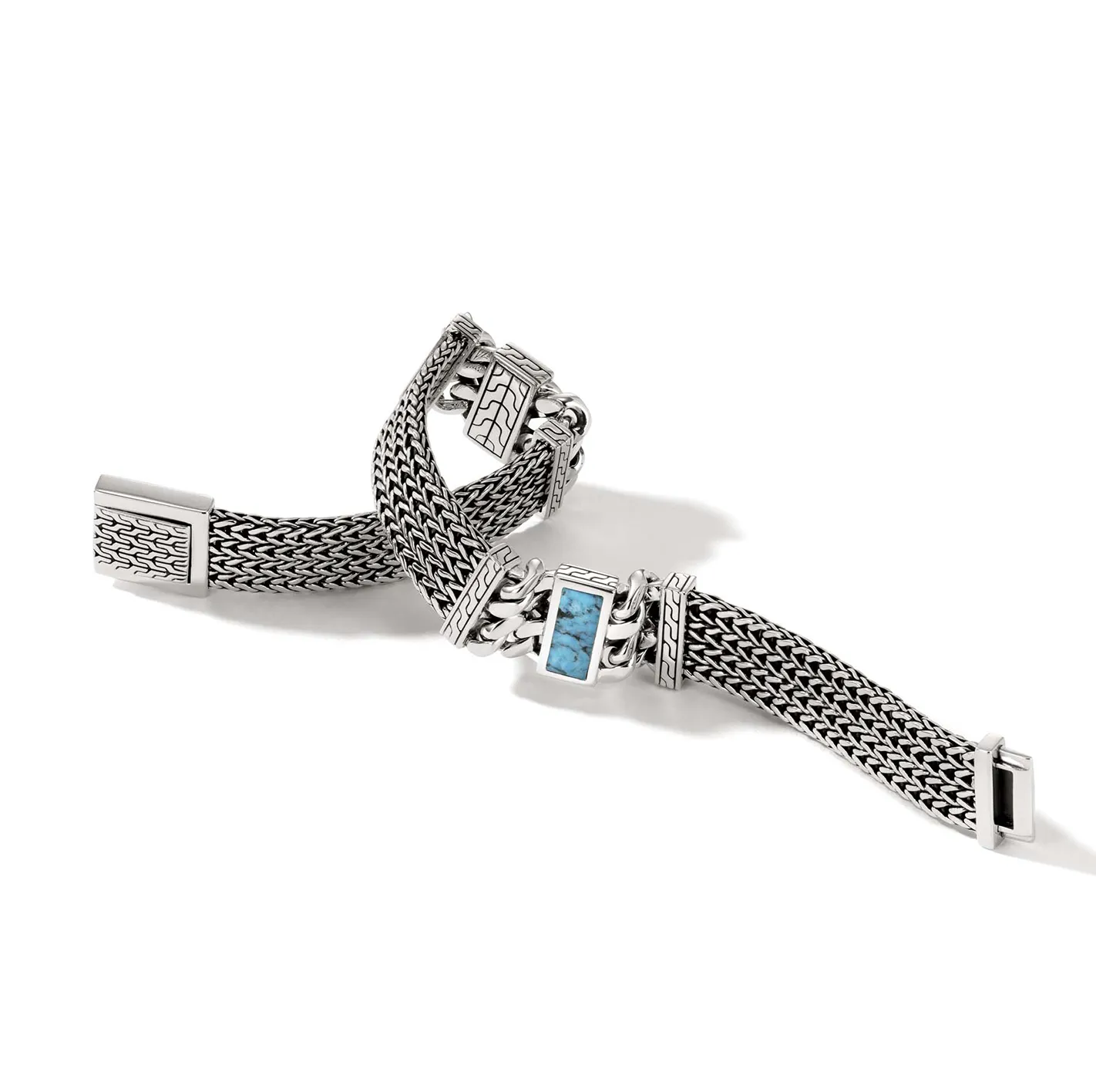 John Hardy Classic Chain Rata Sterling Silver Bracelet with Turquoise and Black Matrix