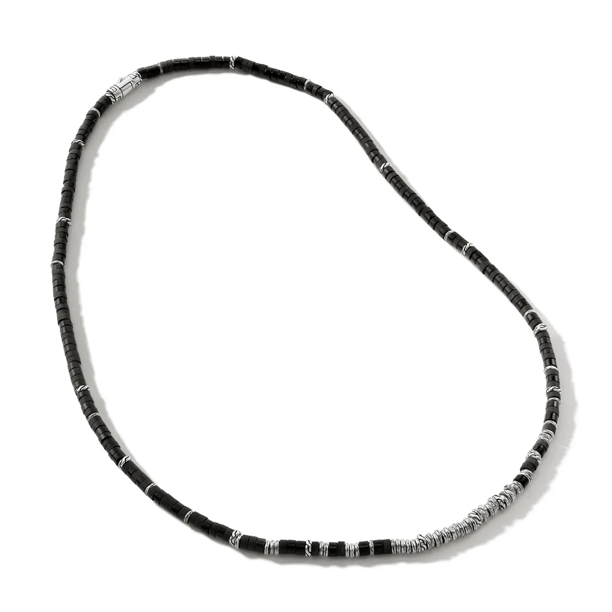 John Hardy Men's Classic Chain Sterling Silver Heishi Necklace with Treated Black Onyx Beads, 22 inch