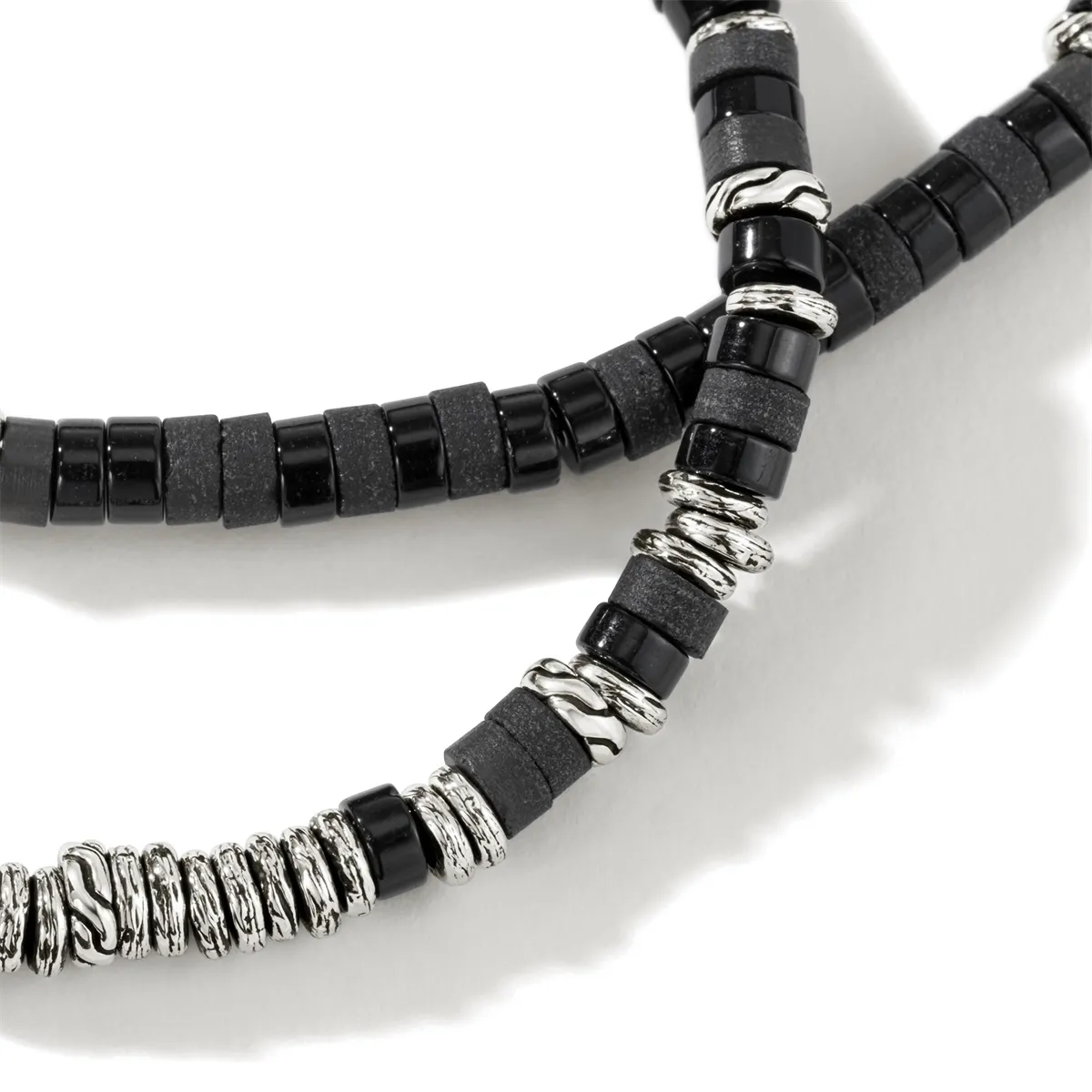 John Hardy Men's Classic Chain Sterling Silver Heishi Necklace with Treated Black Onyx Beads, 22 inch