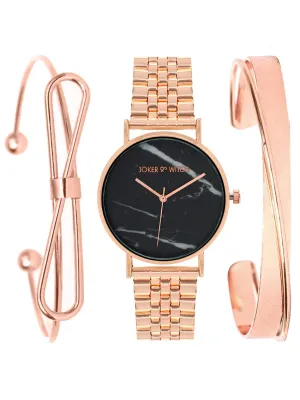 Joker & Witch Analogue Women's Watch(Black Dial Rose Gold Colored Strap)-JWBS157