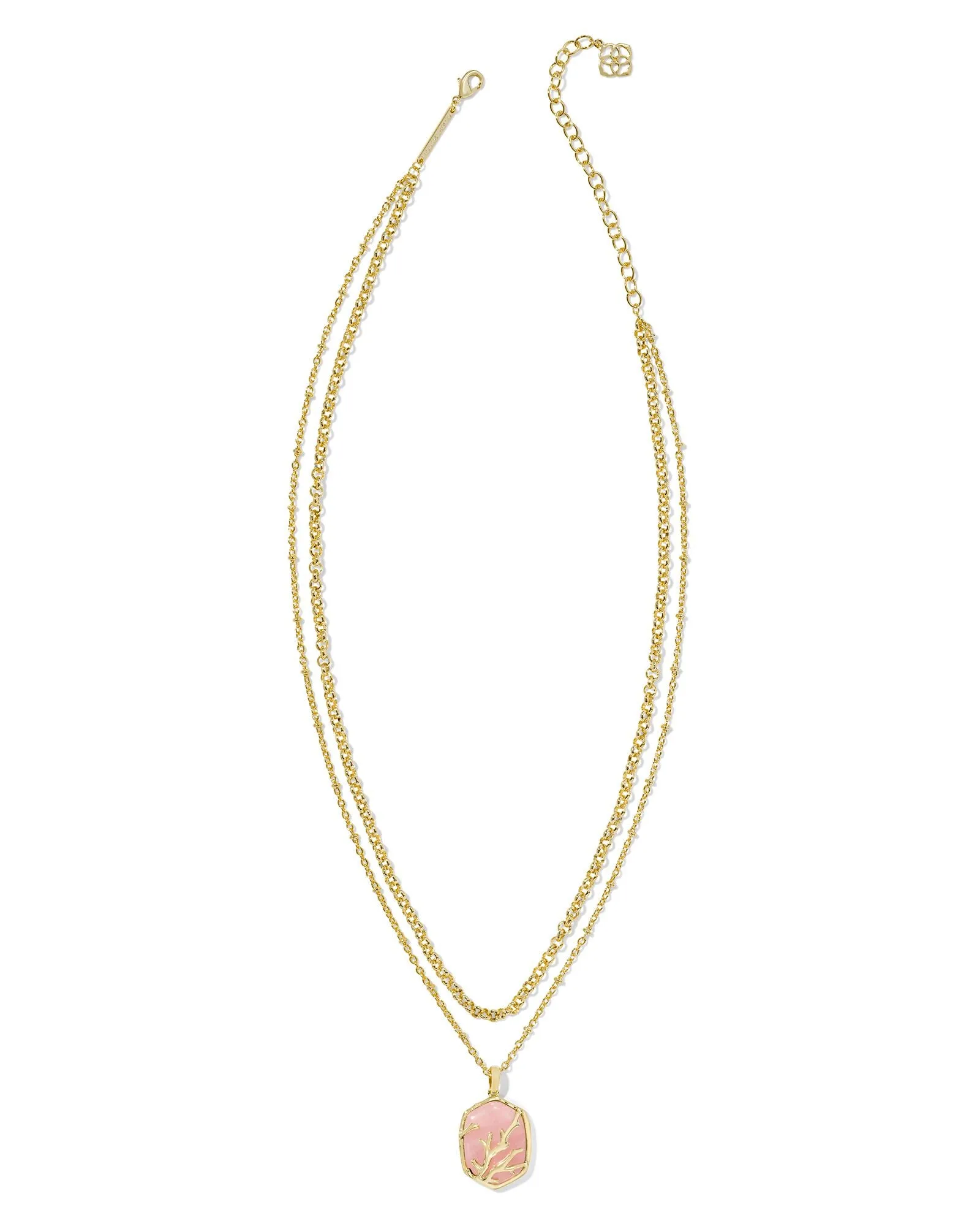 Kendra Scott Daphne Gold Coral Frame Multi Strand Necklace in Rose Quartz