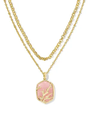 Kendra Scott Daphne Gold Coral Frame Multi Strand Necklace in Rose Quartz