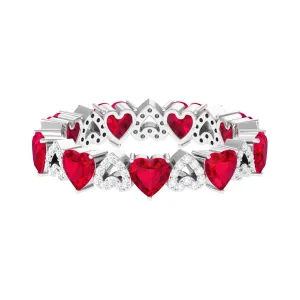 Lab-Created Ruby and Diamond Heart Eternity Band Ring