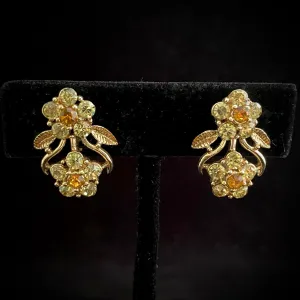 Late 50s/ Early 60s Coro Rhinestone Flower Earrings