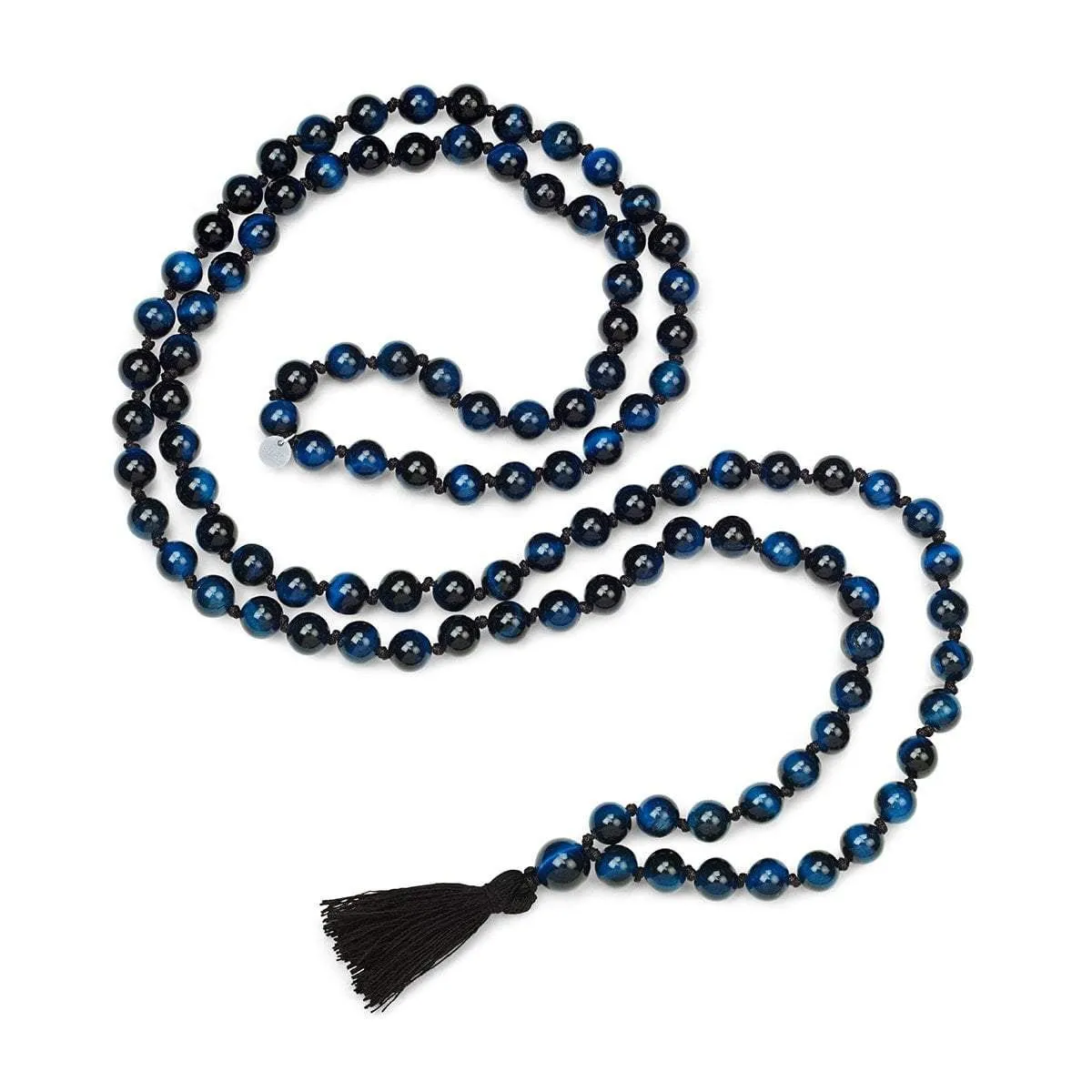 LH x JA Akasha Blue Tiger's Eye Mala Bead Tassel Necklace | Ready to Ship