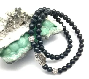 Love, Lisa Black Onyx and Silver Pave Hamsa Stretch Wrap Bracelet