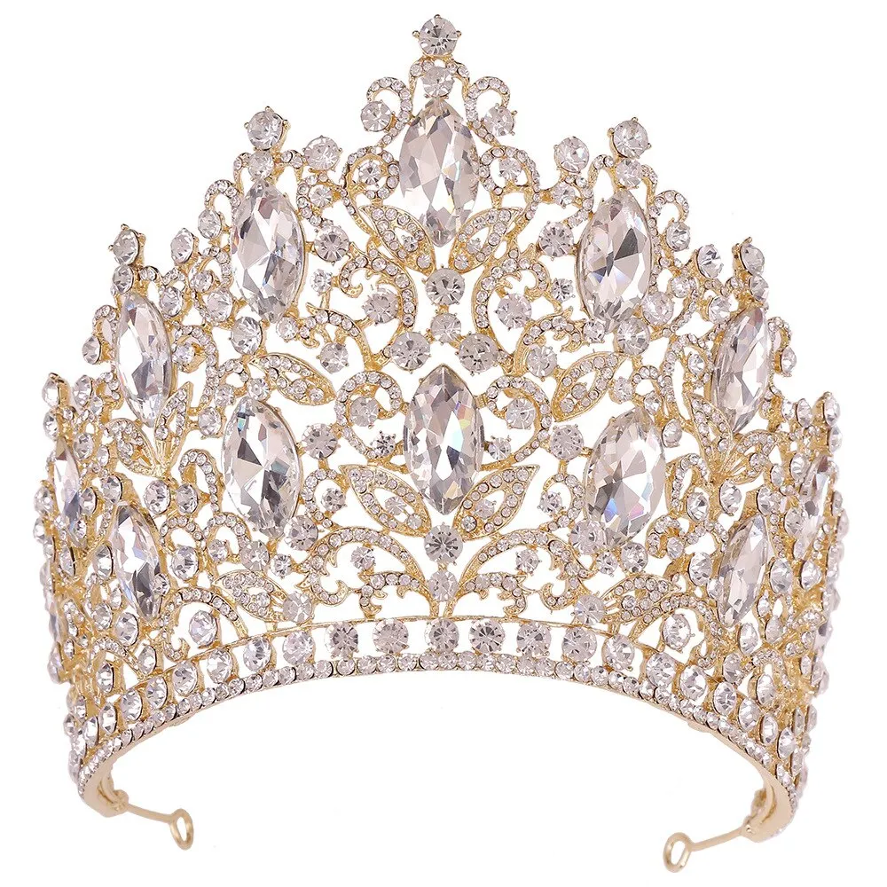 Luxury Big Crystal Rhinestone Crown Wedding Tiara Hair Accessory