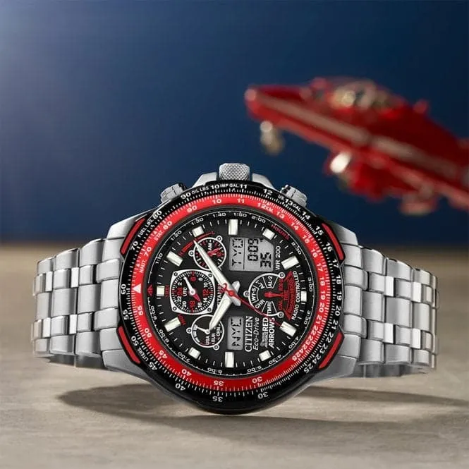 Mens Combo Radio Controlled Global Red Arrows Skyhawk A.T Super Titanium Watch JY8110-51E