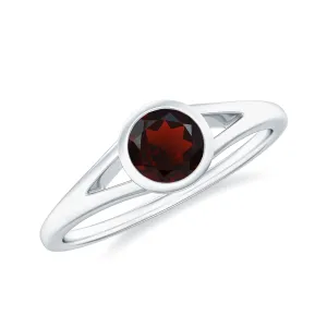 Minimal Round Shape Garnet Solitaire Split Shank Ring