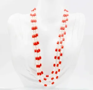 Natural Gemstone Necklace Cultured Pearl Necklace Orange Coral Necklace Coral And Pearl Beaded Gemstone Indian Sarafa Necklace SKU: 6142997