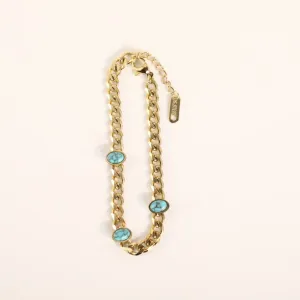 Natural Stone Oval Turquoise Cuban Chain Bracelet