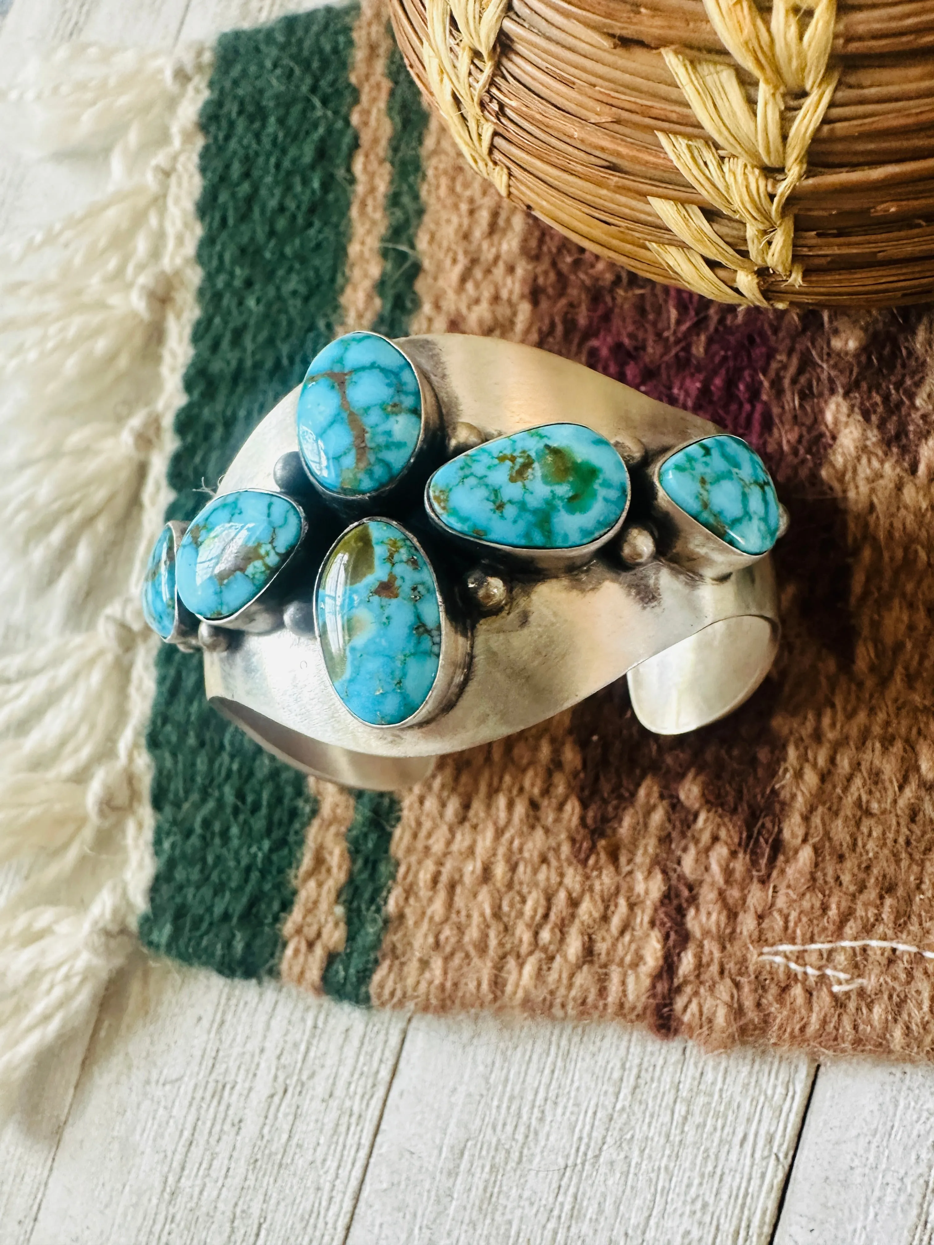 Navajo Kingman Web Turquoise & Sterling Silver Cuff Bracelet By Paul Livingston