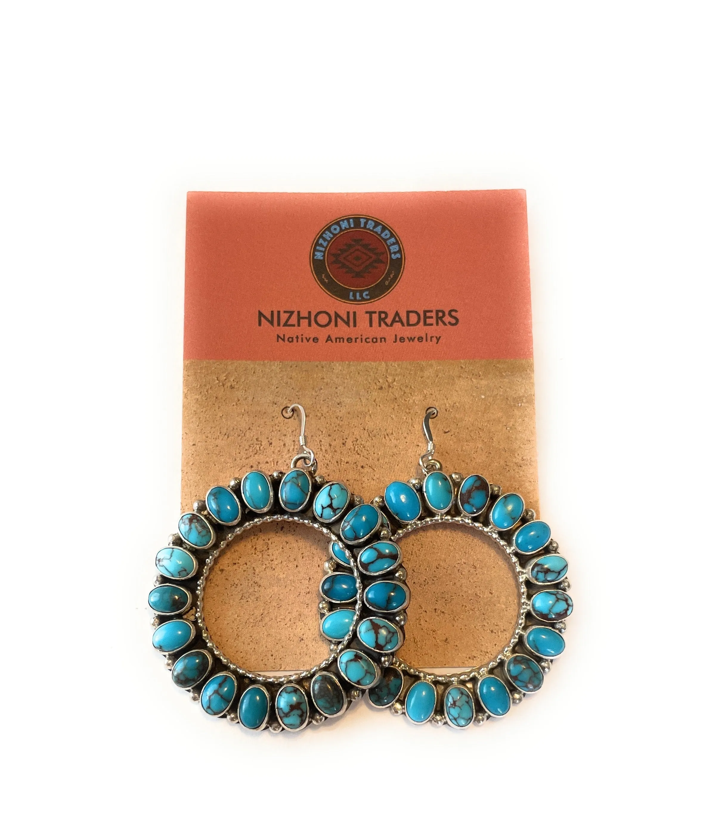 Navajo Lone Mountain Turquoise And Sterling Silver Hoop Earrings