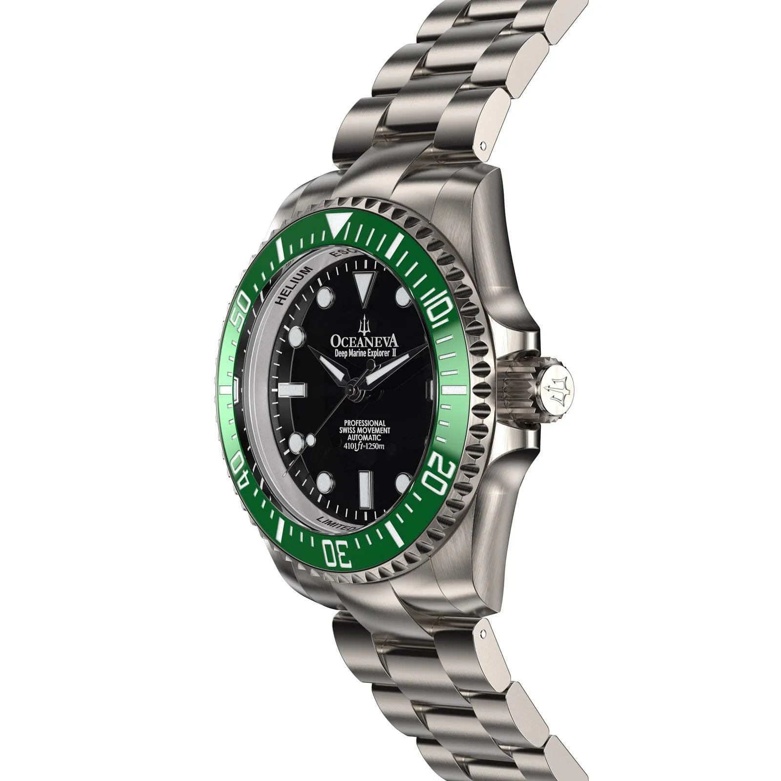 Oceaneva Men's Deep Marine Explorer II 1250M Titanium Watch Black and Green