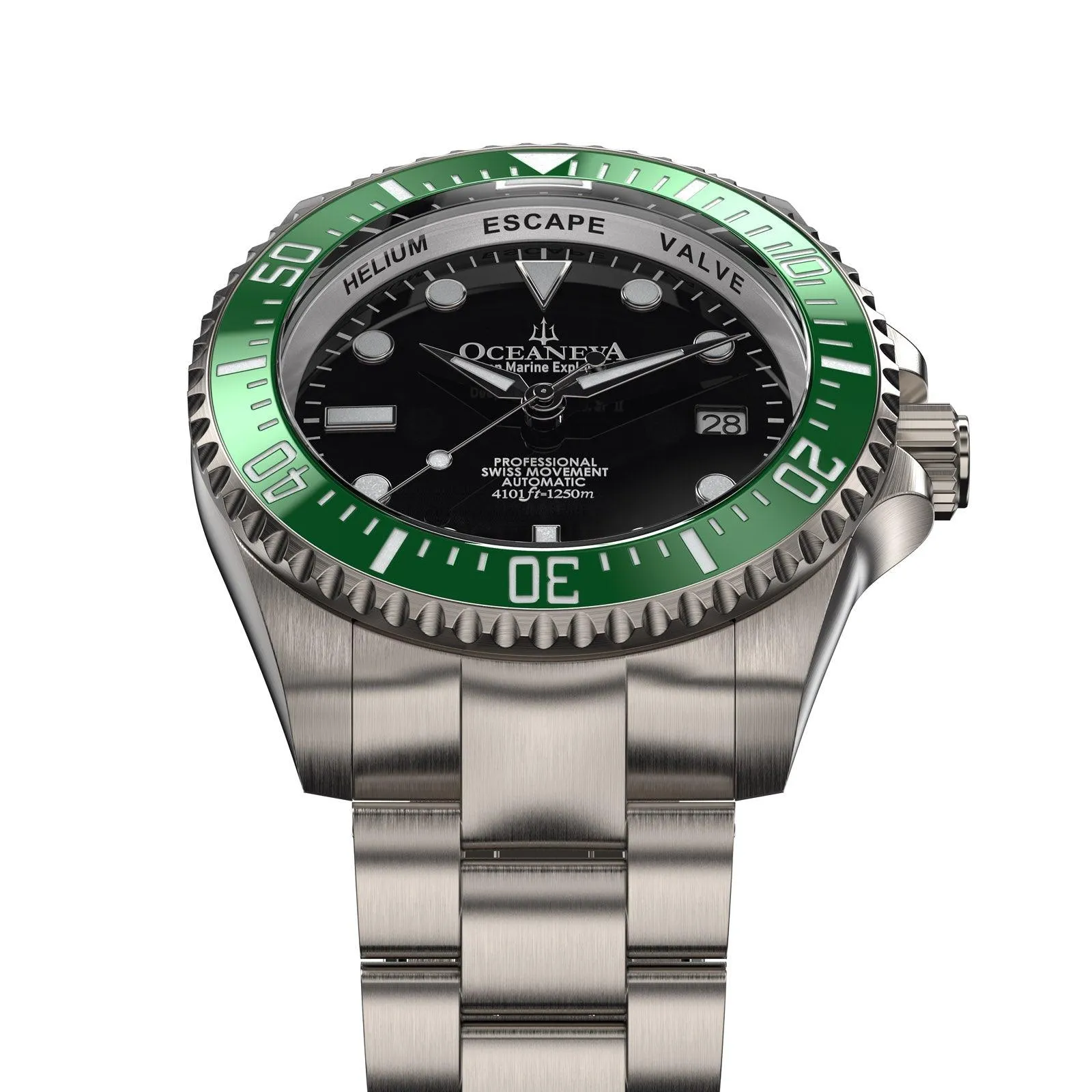 Oceaneva Men's Deep Marine Explorer II 1250M Titanium Watch Black and Green