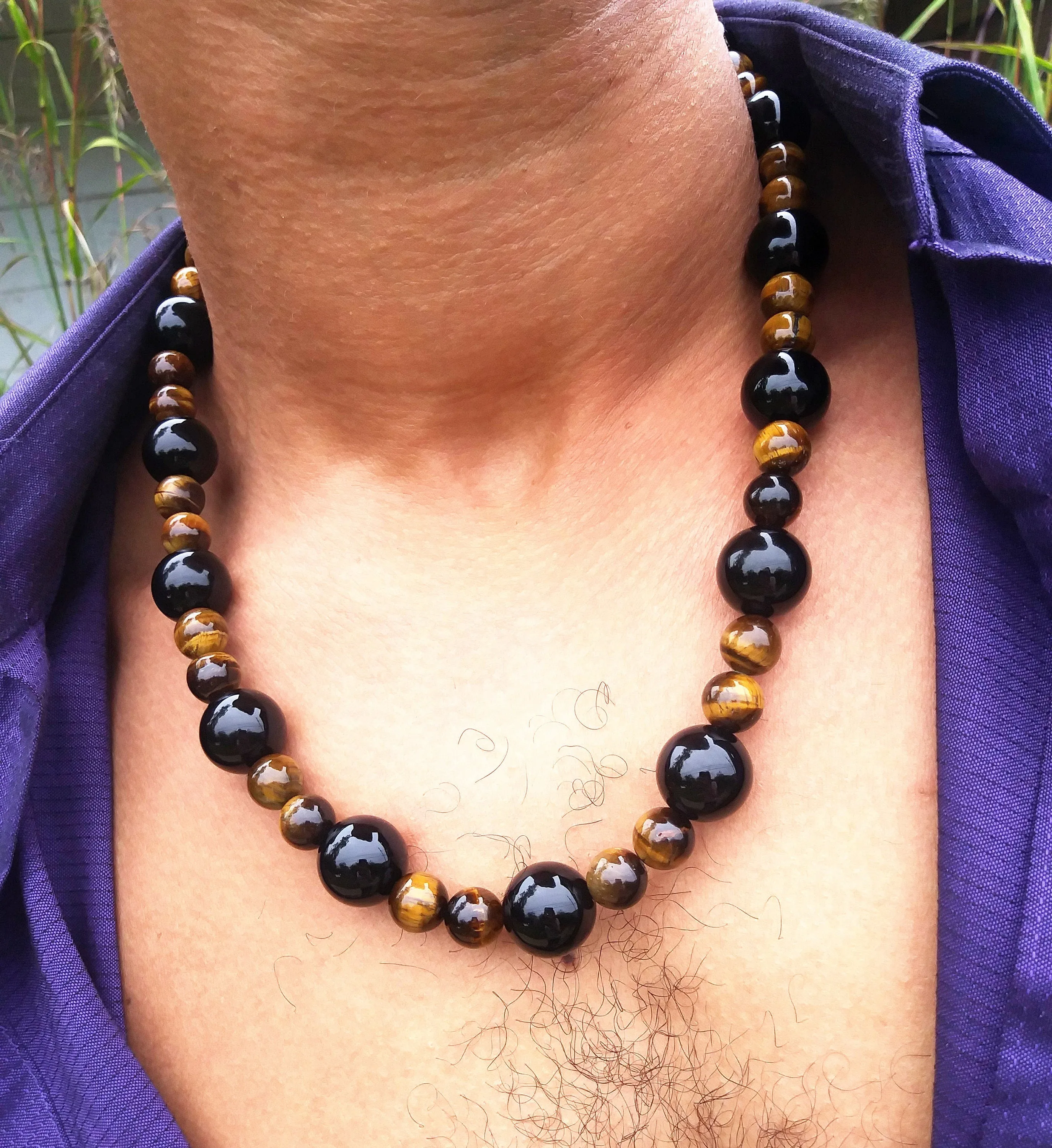 Onyx Tiger Eye Necklace For Men - Protection - Aura Shielding - World's Strongest Magnetic Clasp