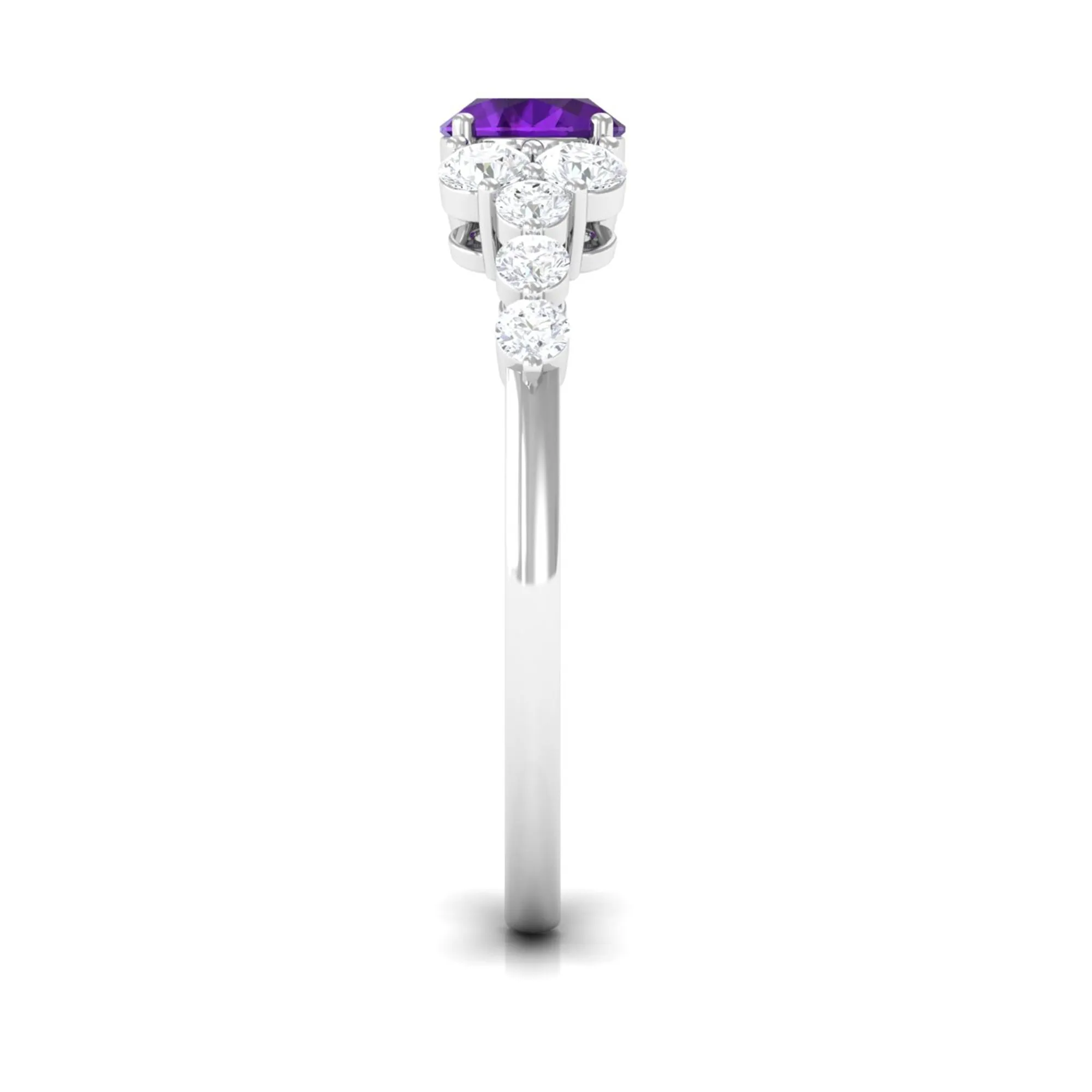 Oval Amethyst East West Ring with Diamond Side Stones