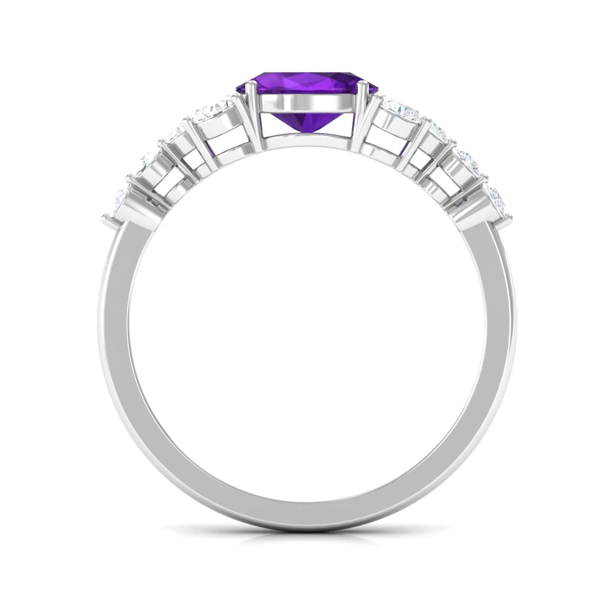 Oval Amethyst East West Ring with Diamond Side Stones