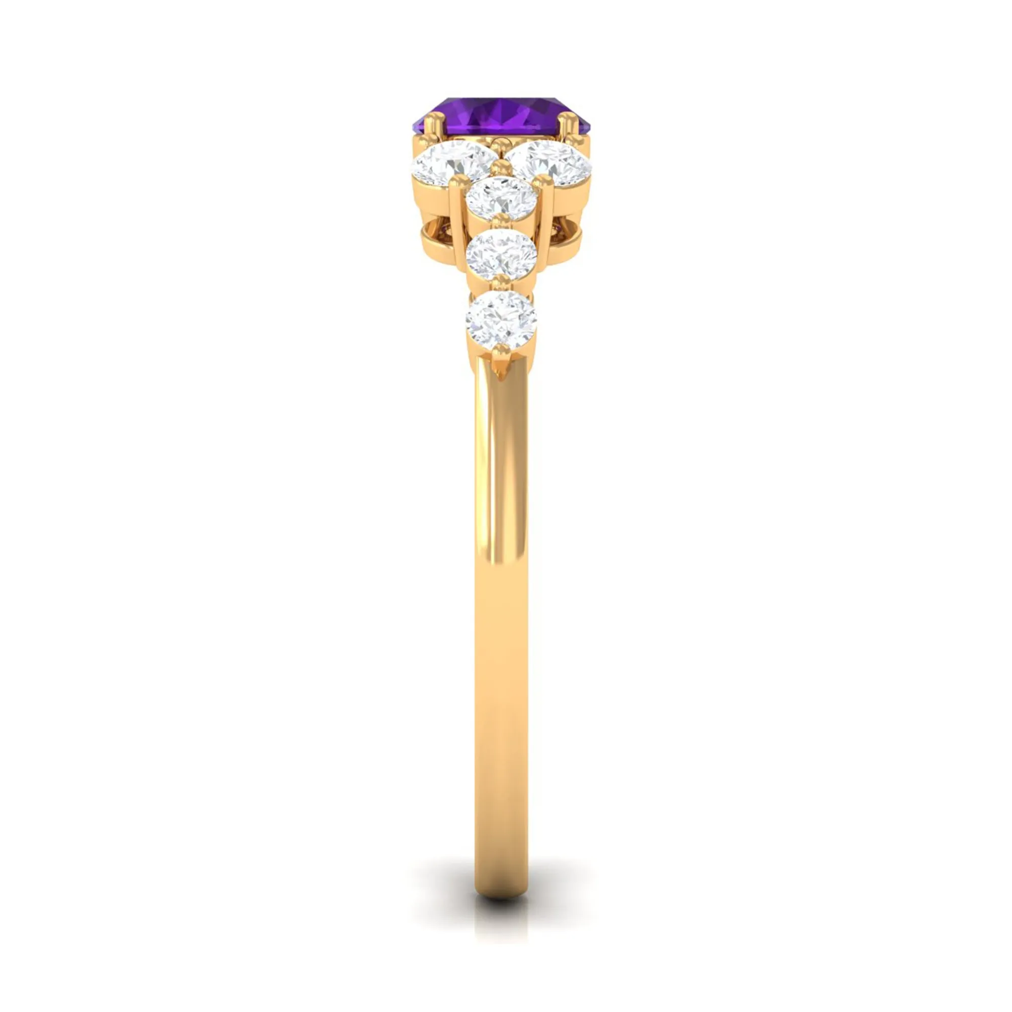 Oval Amethyst East West Ring with Diamond Side Stones