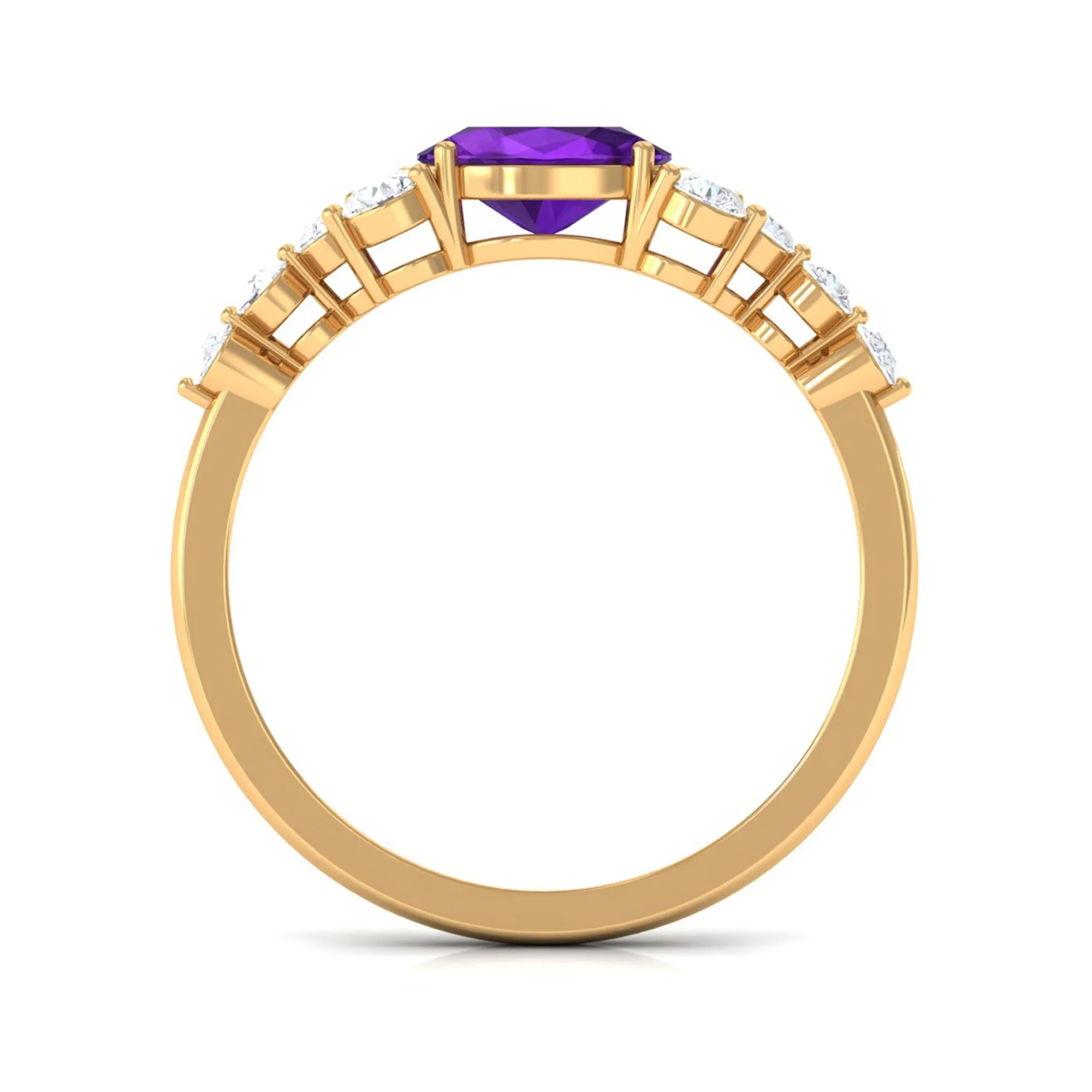 Oval Amethyst East West Ring with Diamond Side Stones