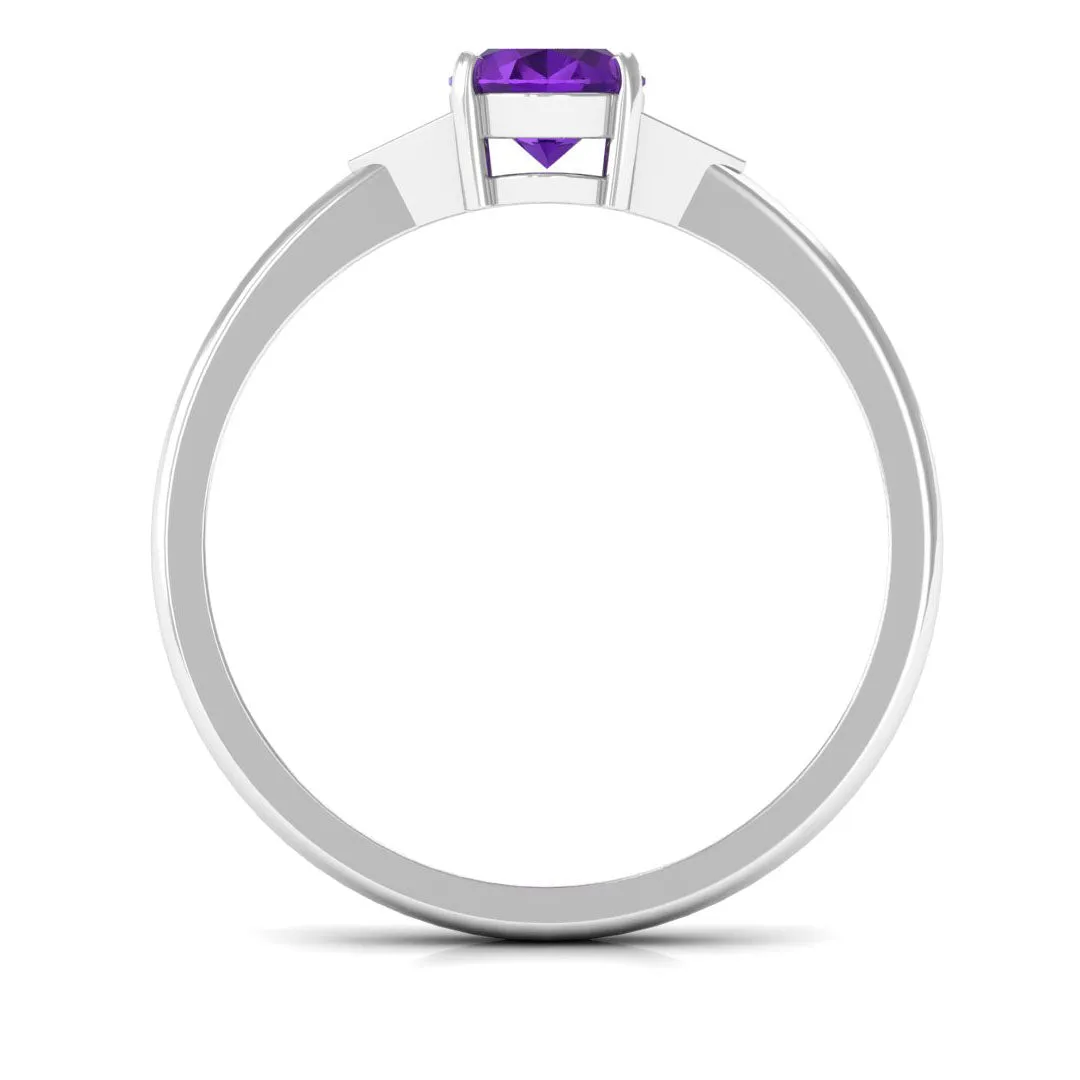 Oval Amethyst Solitaire Engagement Ring with Diamond Accent