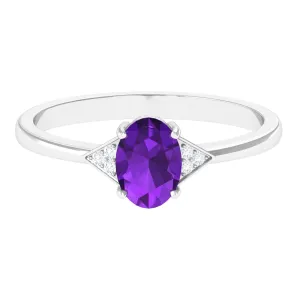 Oval Amethyst Solitaire Engagement Ring with Diamond Accent