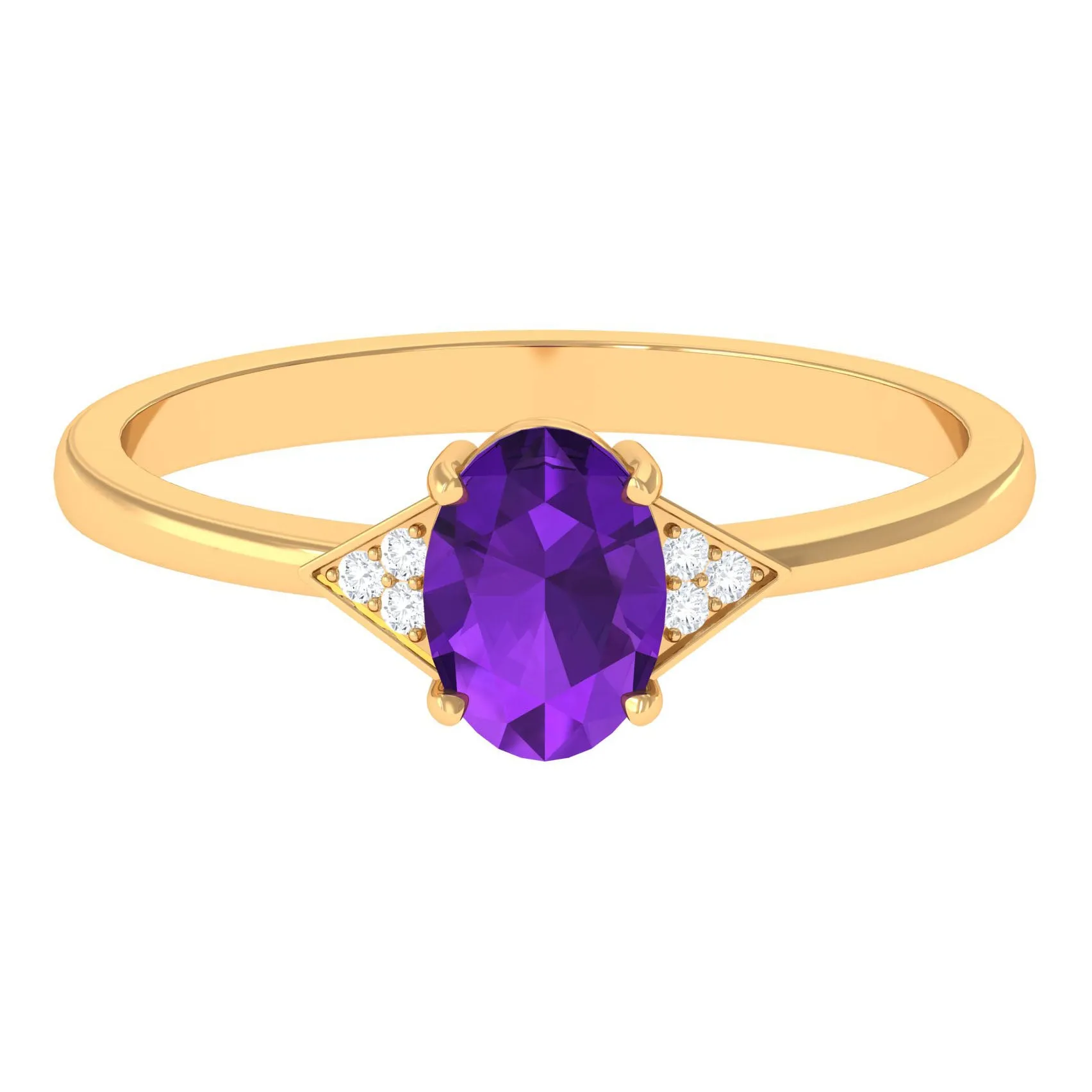 Oval Amethyst Solitaire Engagement Ring with Diamond Accent