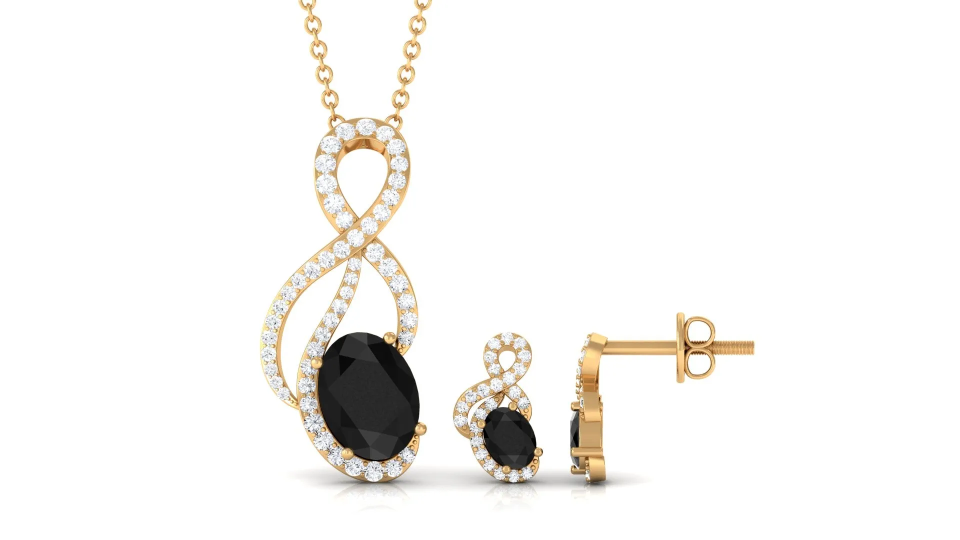 Oval Black Onyx Infinity Jewelry Set with Diamond