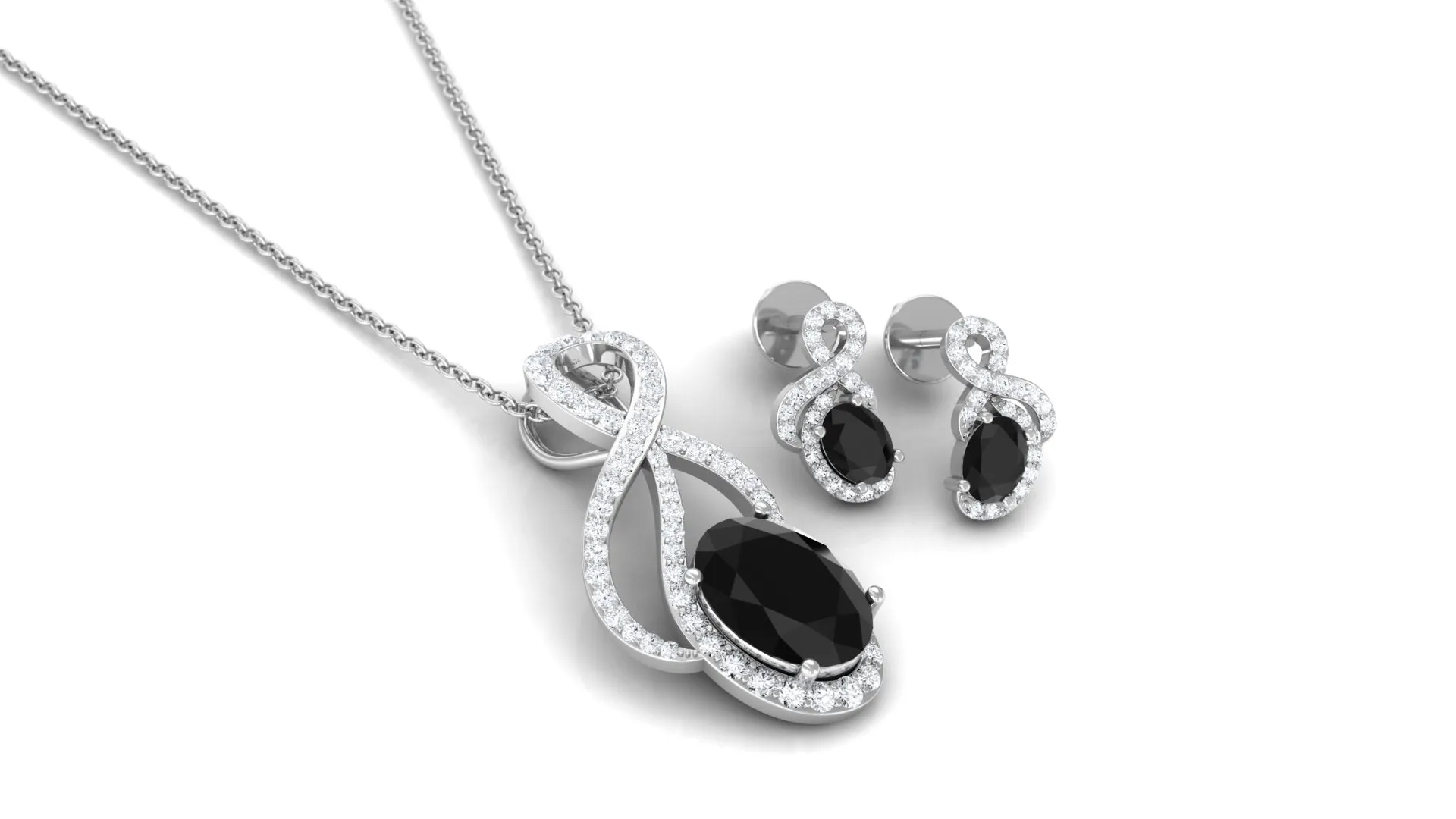 Oval Black Onyx Infinity Jewelry Set with Diamond