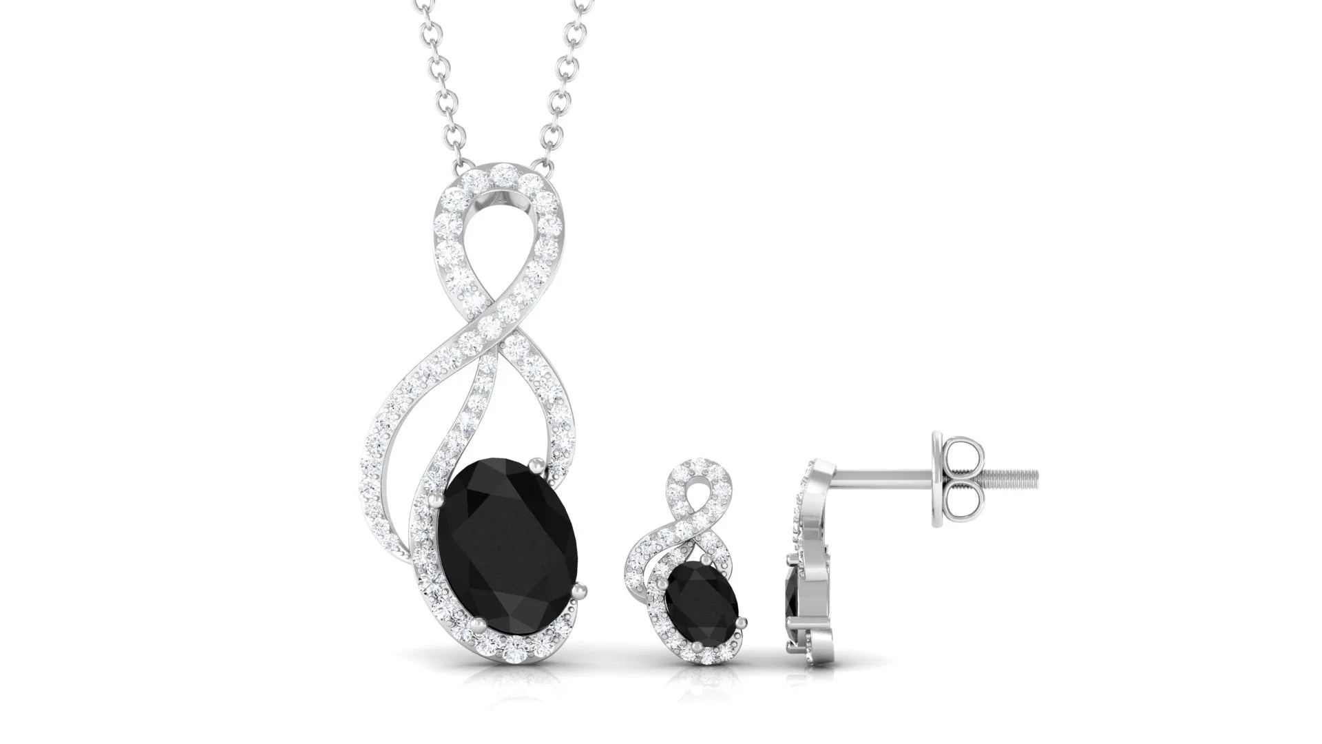 Oval Black Onyx Infinity Jewelry Set with Diamond