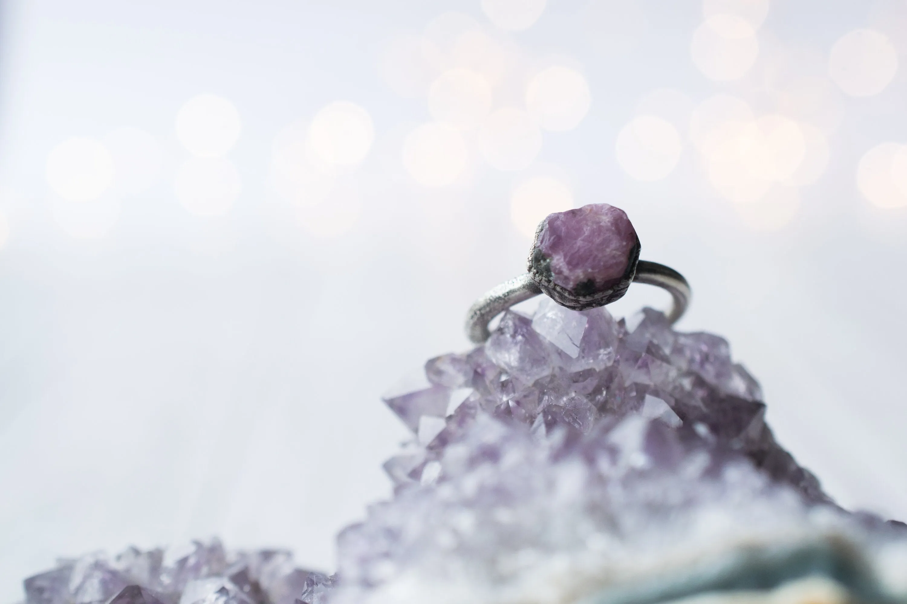 Oxidized Silver Ruby ring | Red ruby crystal ring