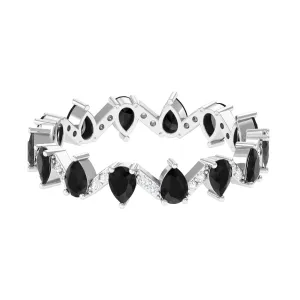 Pear Cut Black Onyx and Diamond Zig Zag Eternity Ring