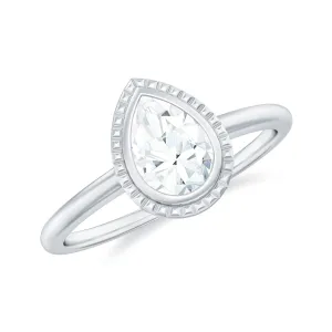 Pear Cut Lab Grown Diamond Solitaire Ring with Engraved Details