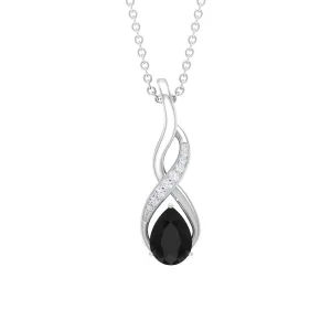 Pear Shape Black Onyx Infinity Pendant Necklace with Moissanite Accent