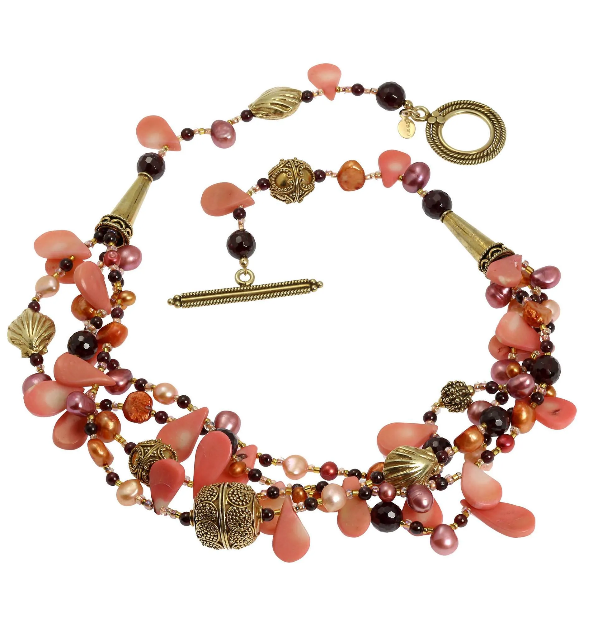 Pink Coral Garnet Beaded Gemstone Necklace