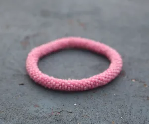 Pink Crocheted Roll On Bracelet